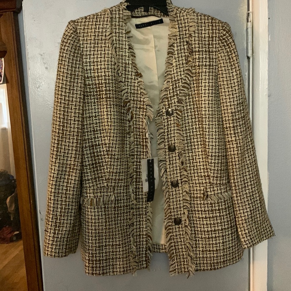 Perry Ellis tweed V Neck jacket with extra buttons